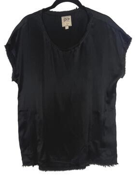 "Go by Go Silk" Black Raw Edge Washable Silk Top Women's Size Small